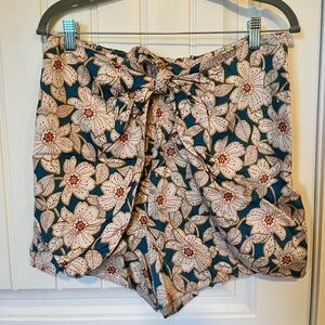 Anthropologie Floral Faux Wrap Shorts With Tie